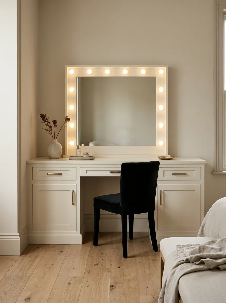 Black and Cream Hollywood-Inspired Vanity Without the Clutter