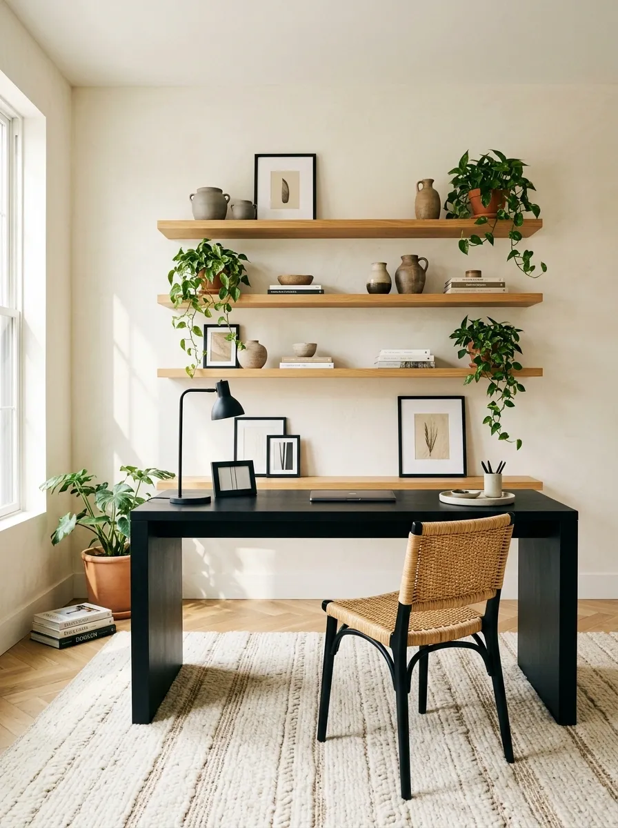 Black and Natural Boho Office