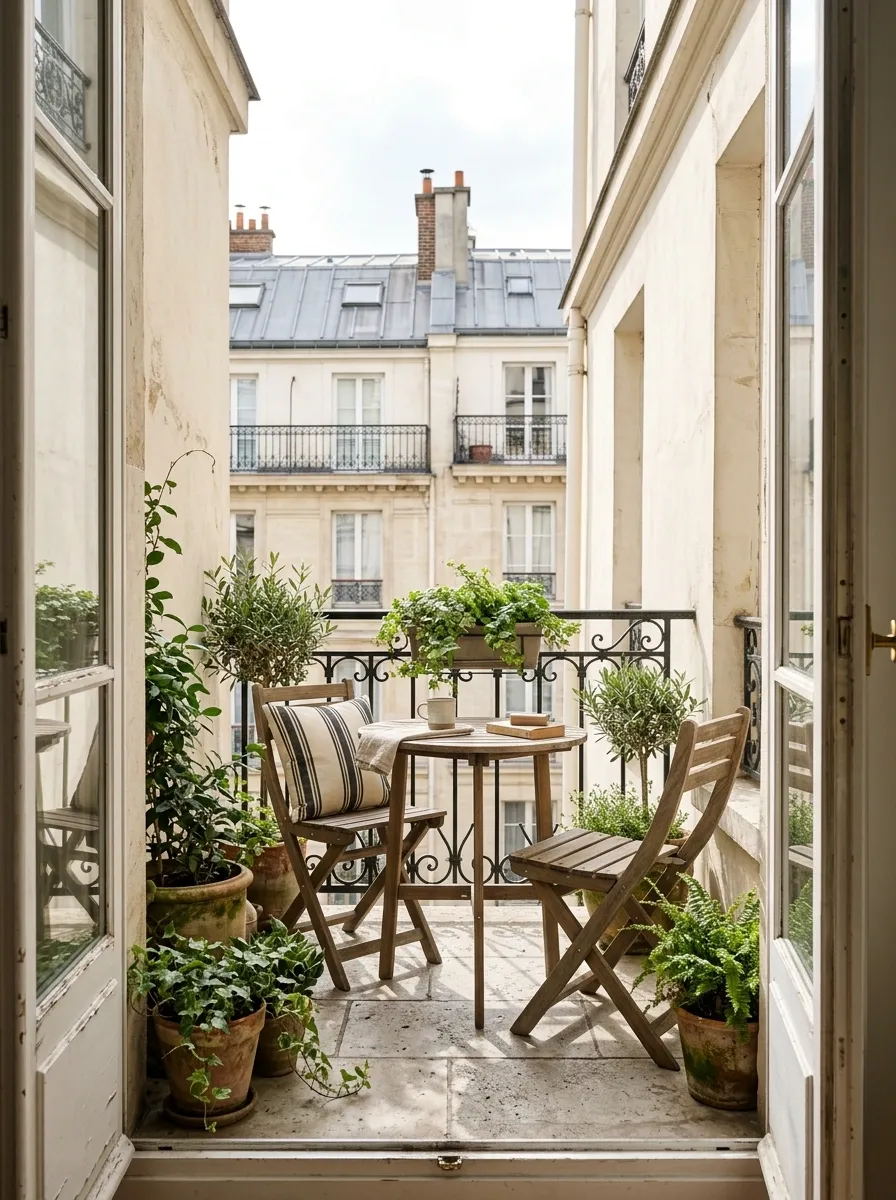 Black and Warm White Parisian-Inspired Balcony