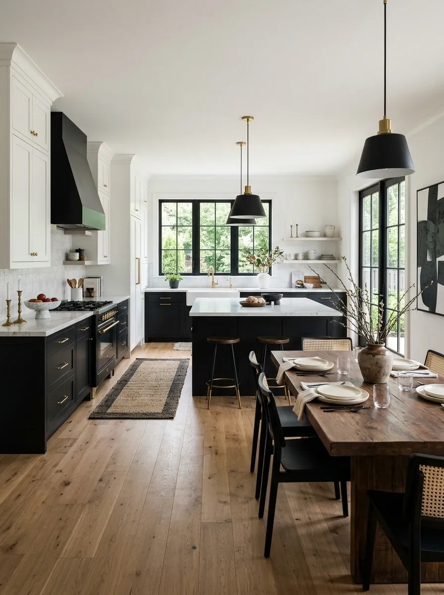 Black and White Kitchen With a Statement Dining Table