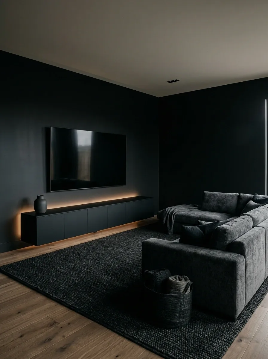 Black Console Gaming Lounge With a Wall-Mounted TV
