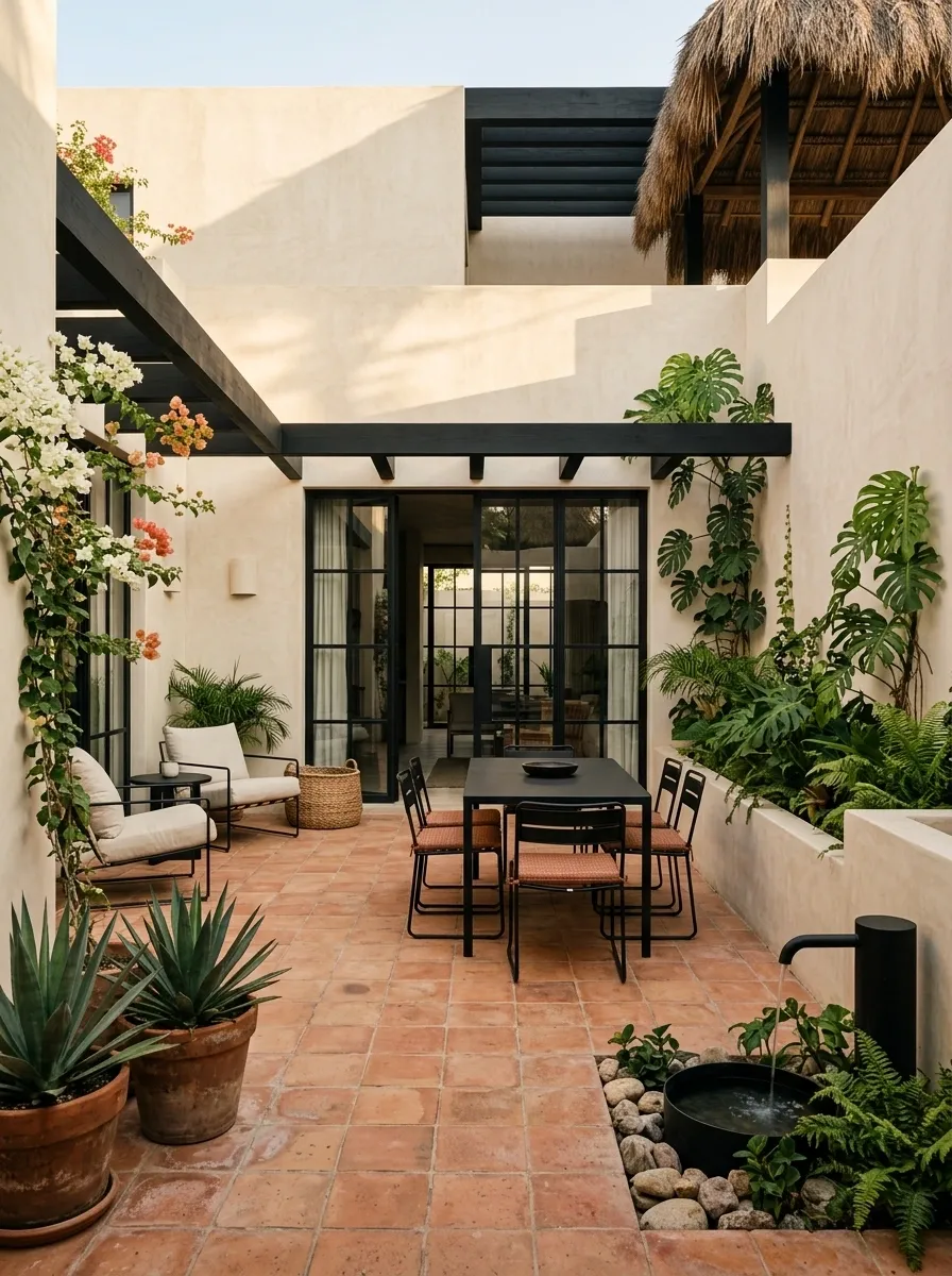 Black, Terracotta, and Cream Mexican Courtyard