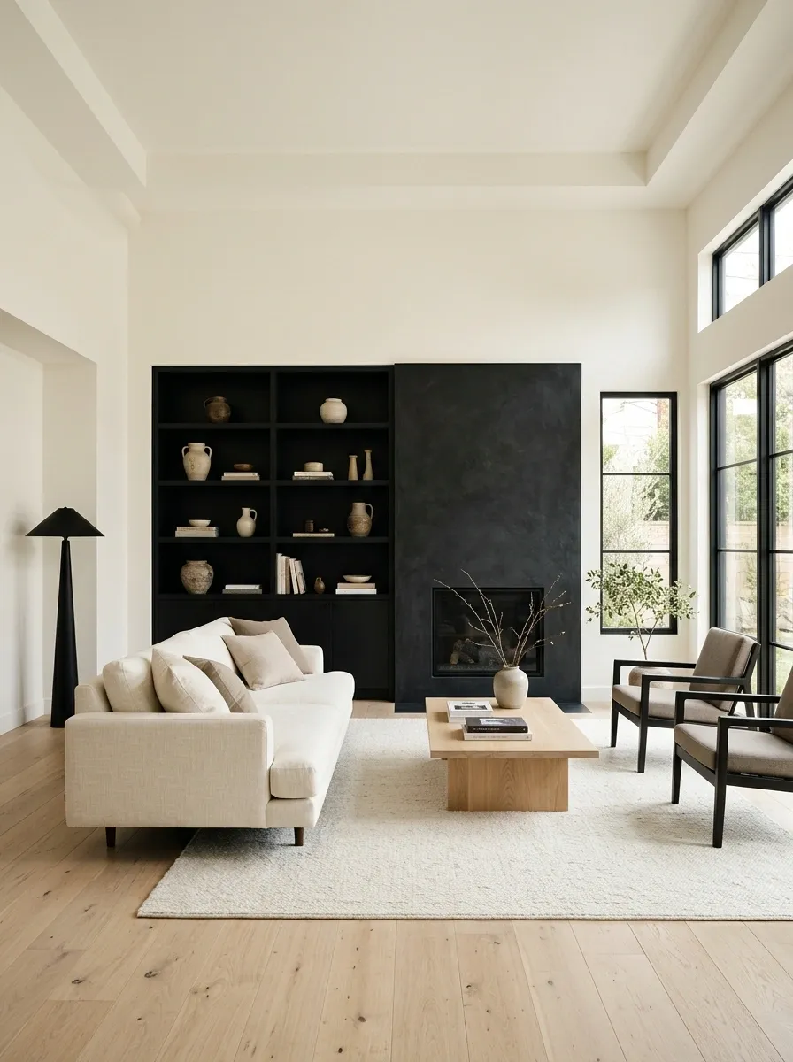 Black + Warm White in a Crisp Contemporary Room