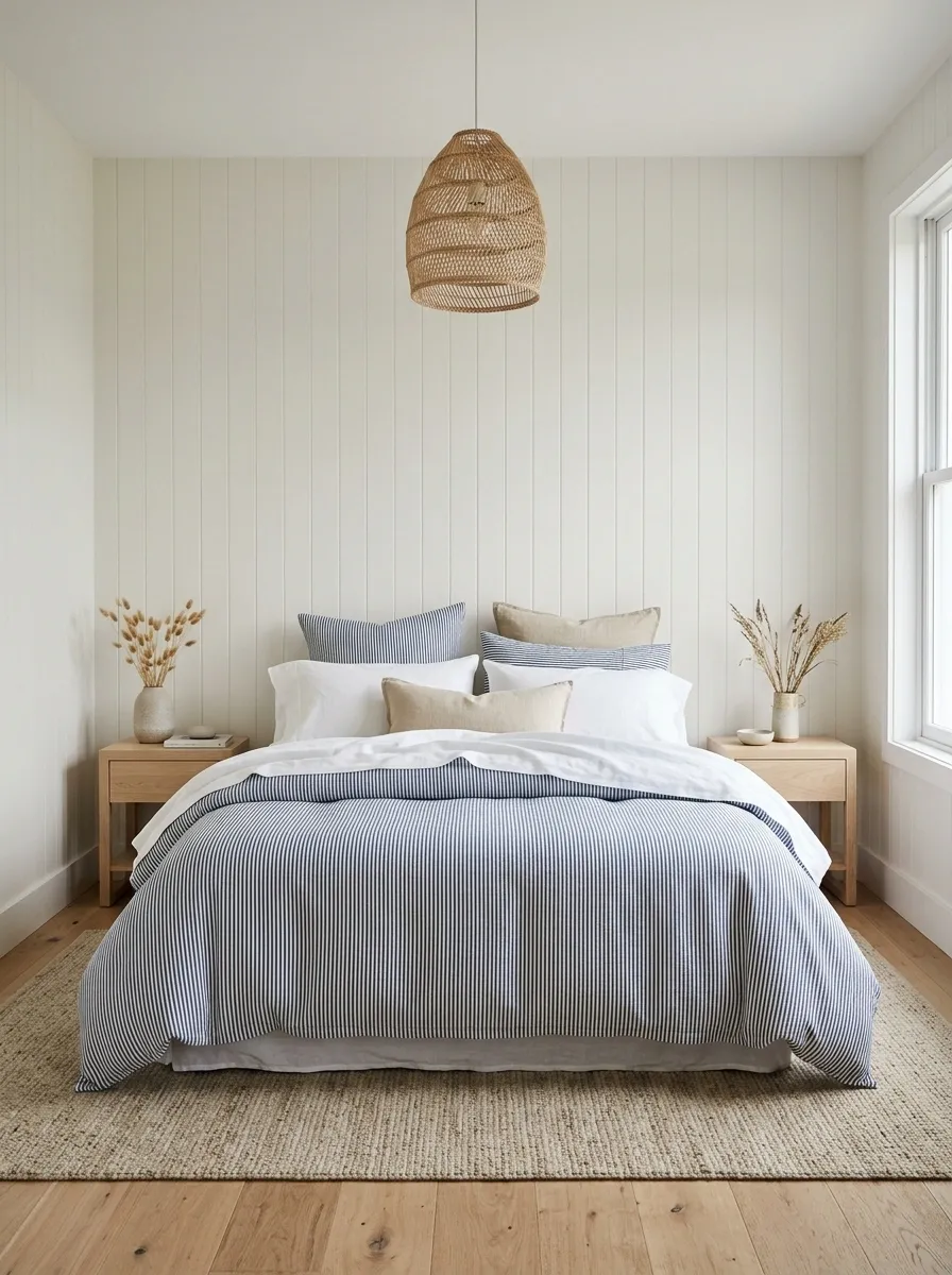 Blue Striped Bedding With a Relaxed Coastal Feel