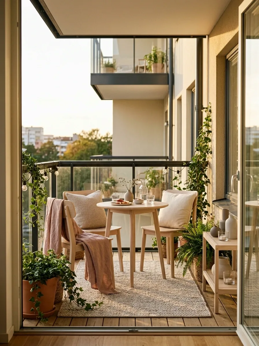 Blush Clay and Oatmeal Romantic Balcony