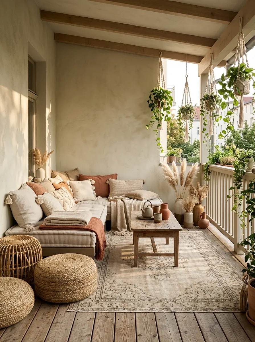 Bohemian Covered Balcony With Textured Layers
