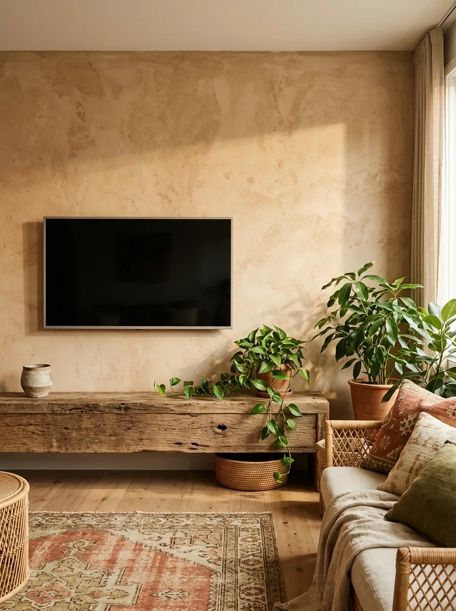 Bohemian TV Wall With Collected Natural Materials