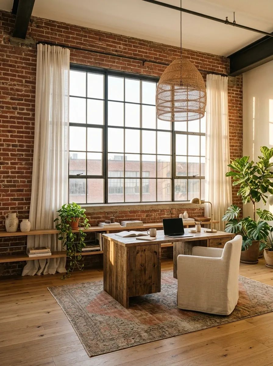 Boho Loft Office With Exposed Brick