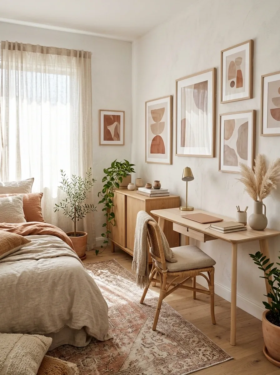 Boho Office in a Bright Bedroom Corner