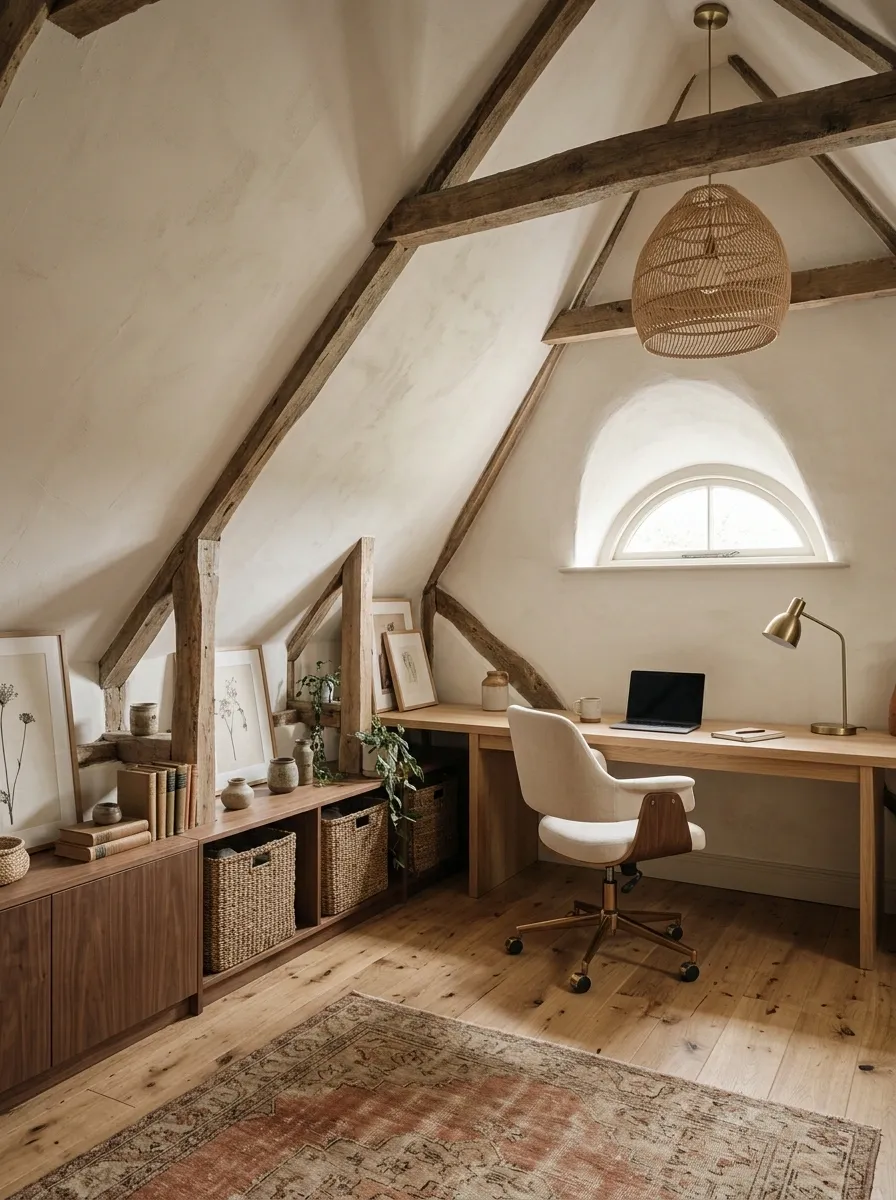 Boho Office Under a Sloped Ceiling