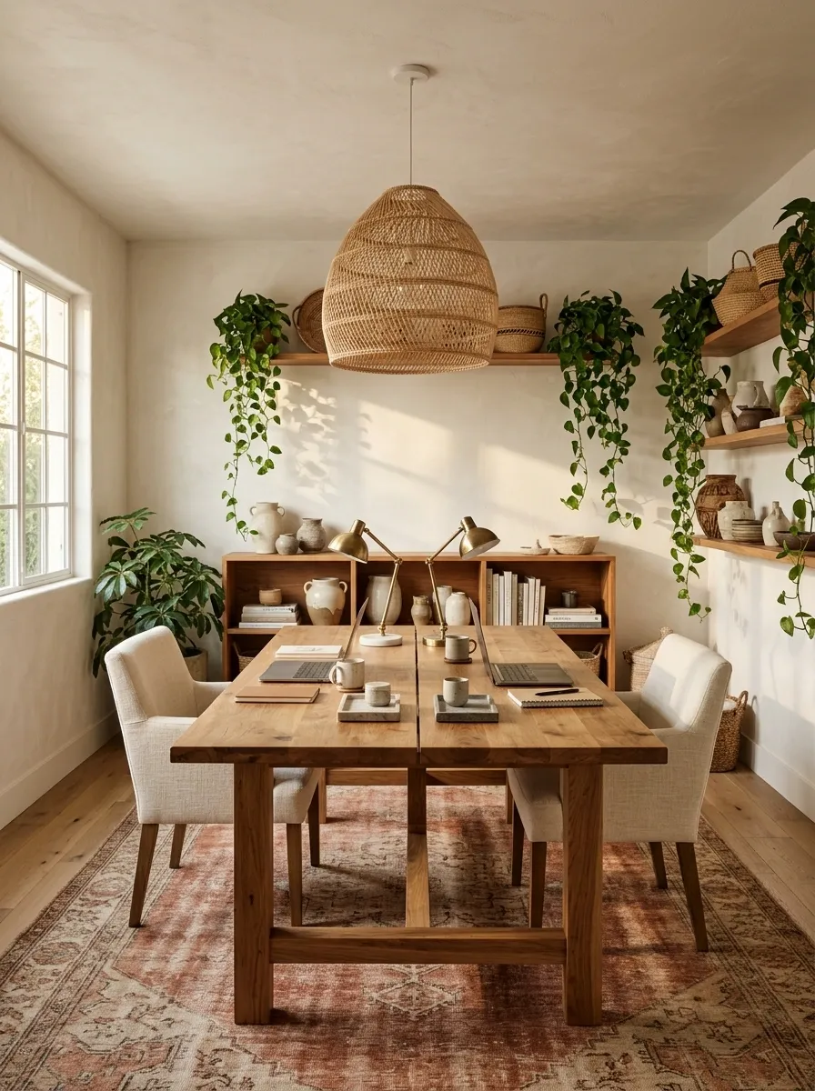 Boho Office With a Long Shared Worktable