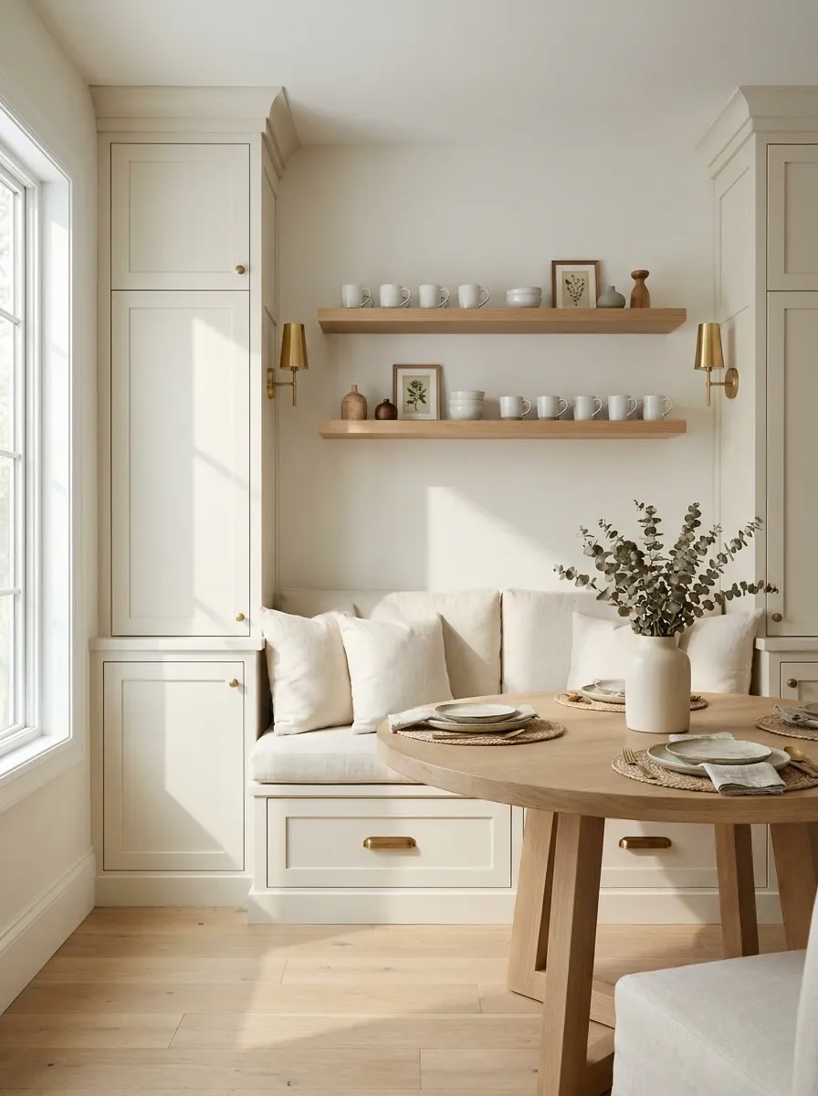 Breakfast Nook Under Open Shelving