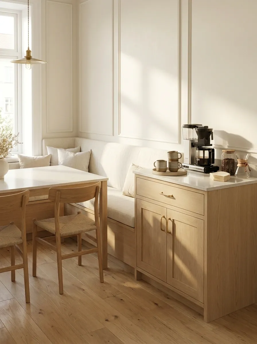 Breakfast Nook With a Coffee Station Beside the Dining Bench