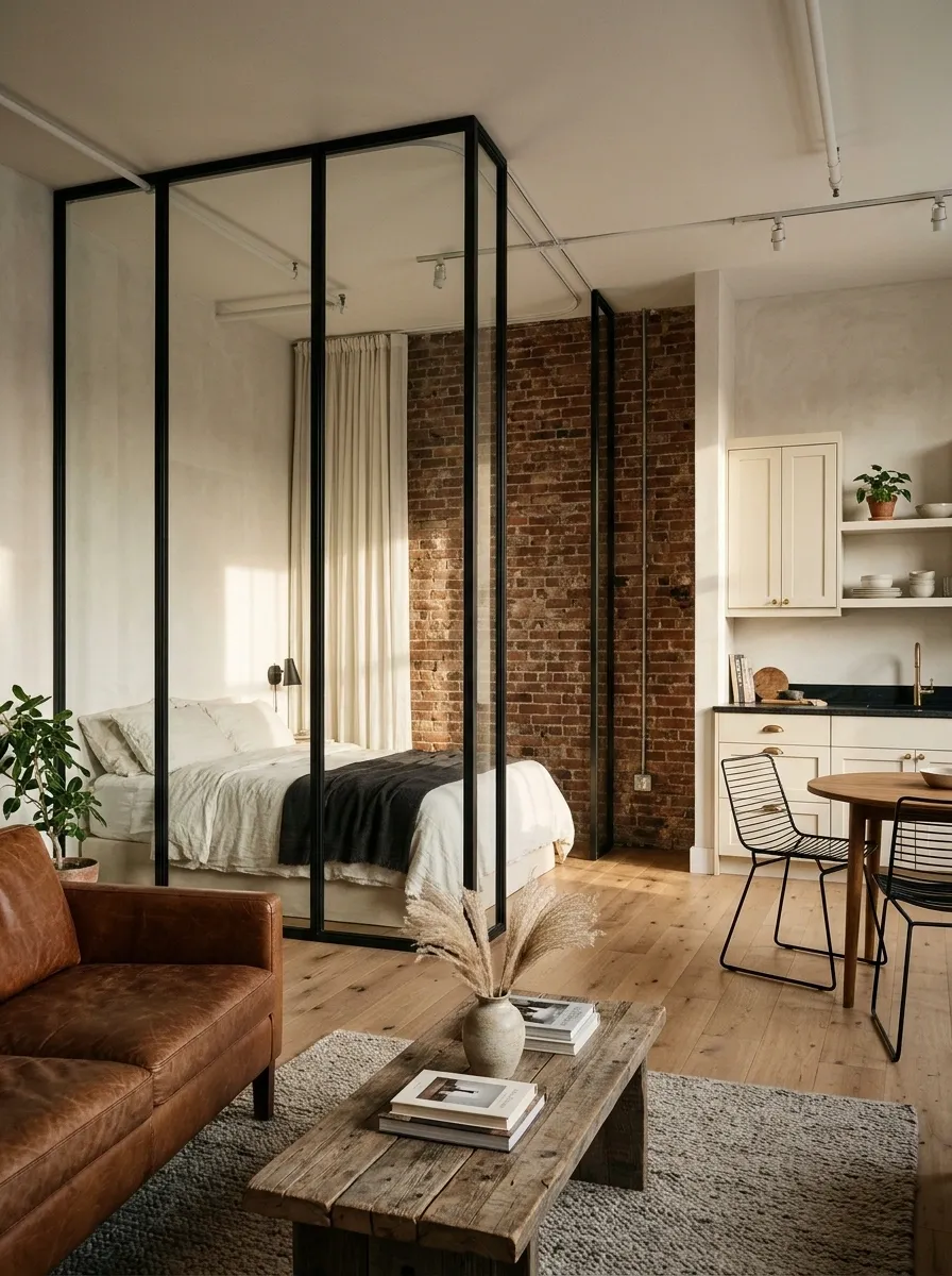 Brick Studio With a Glass Sleeping Enclosure