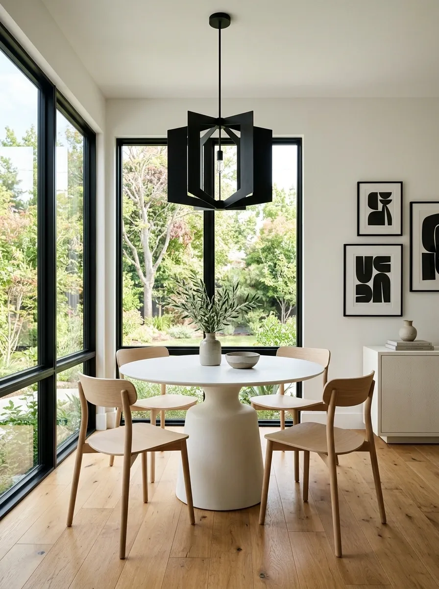 Bright Contemporary Nook With Sculptural White Table