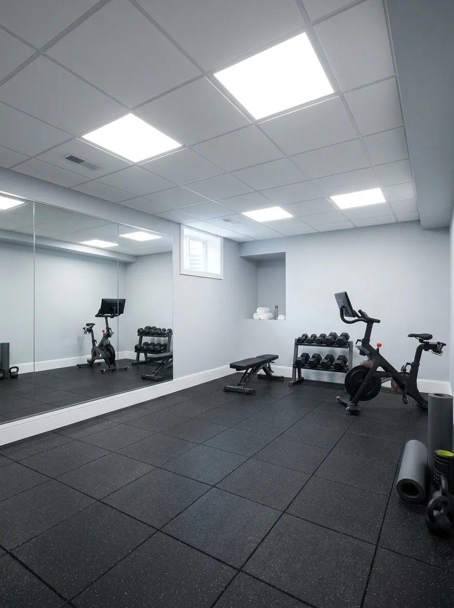 Bright Functional Ceiling in a Compact Home Gym
