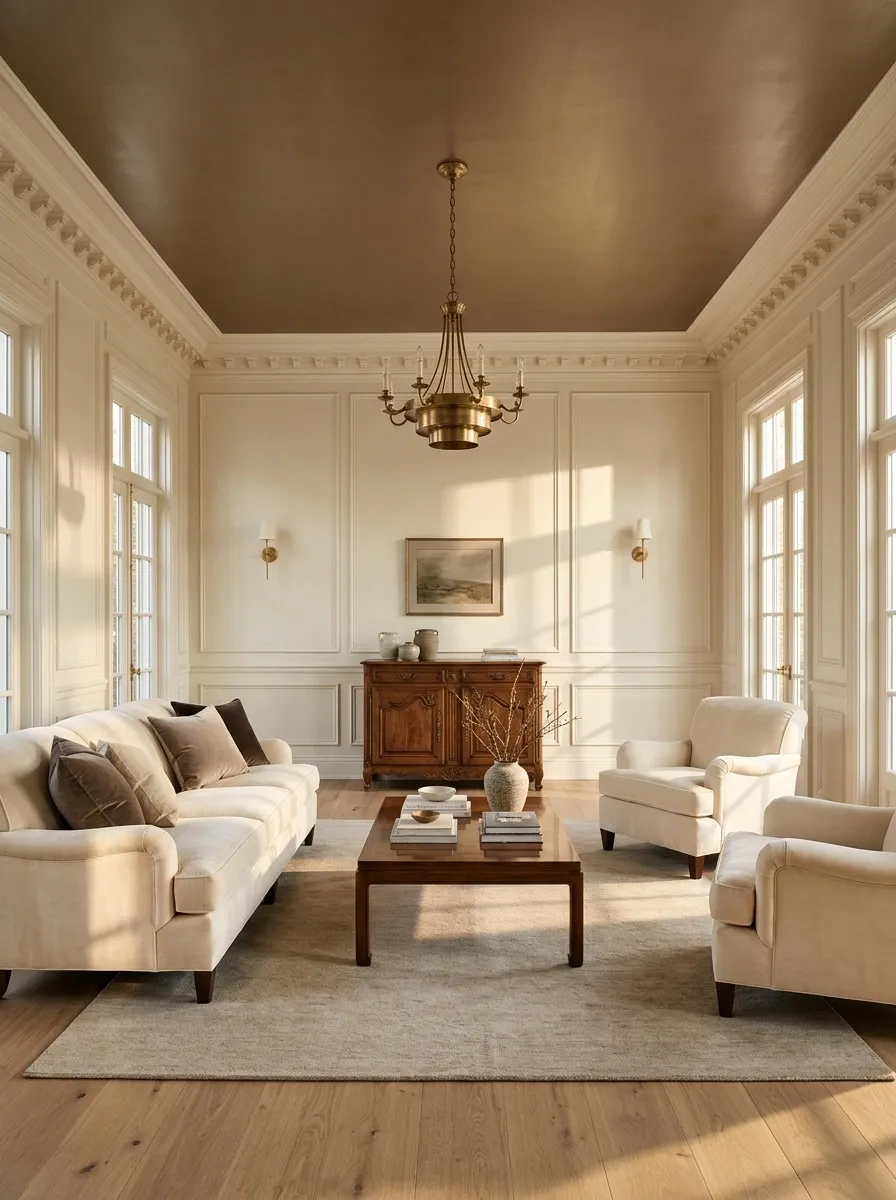 Bronze-Taupe Ceiling in an Elegant Formal Sitting Room