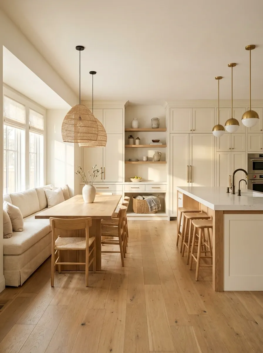 Built-In Banquette Beside a Kitchen Island