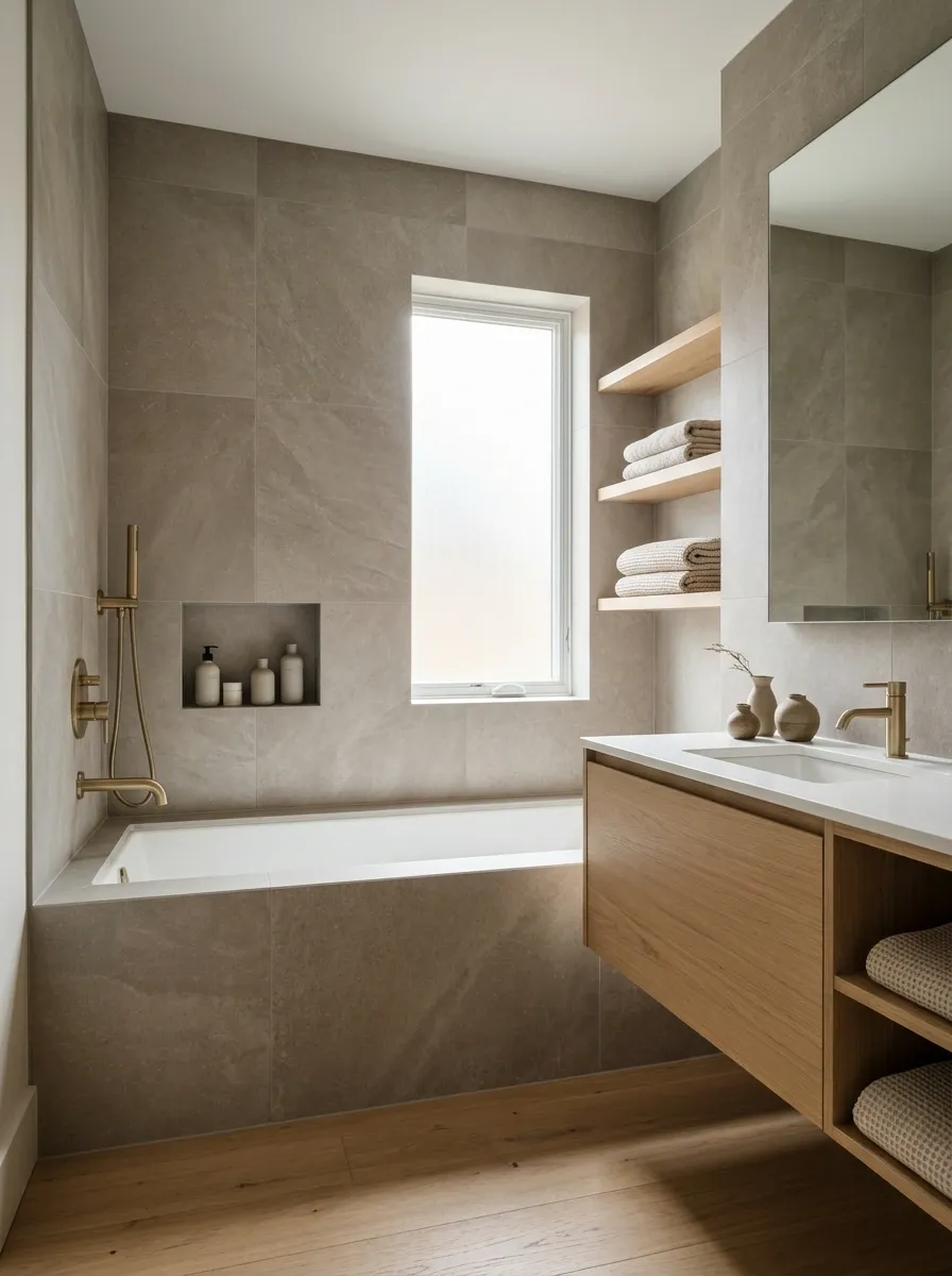 Built-In Bathtub With a Seamless Tiled Apron