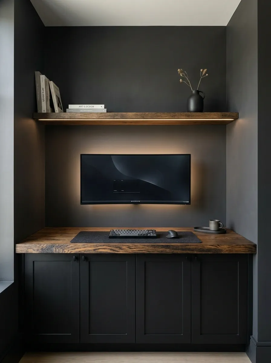 Built-In Black Gaming Nook With Concealed Storage