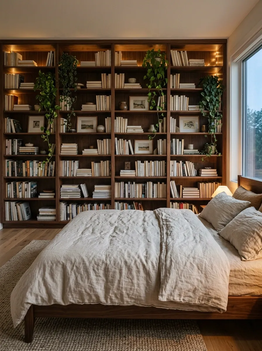 Built-In Bookshelf Bedroom With Hidden Glow