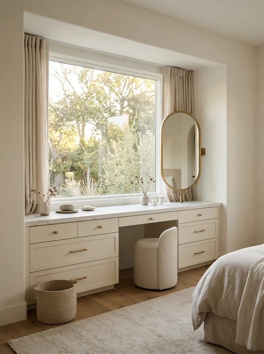 Built-In Vanity Under a Bedroom Window