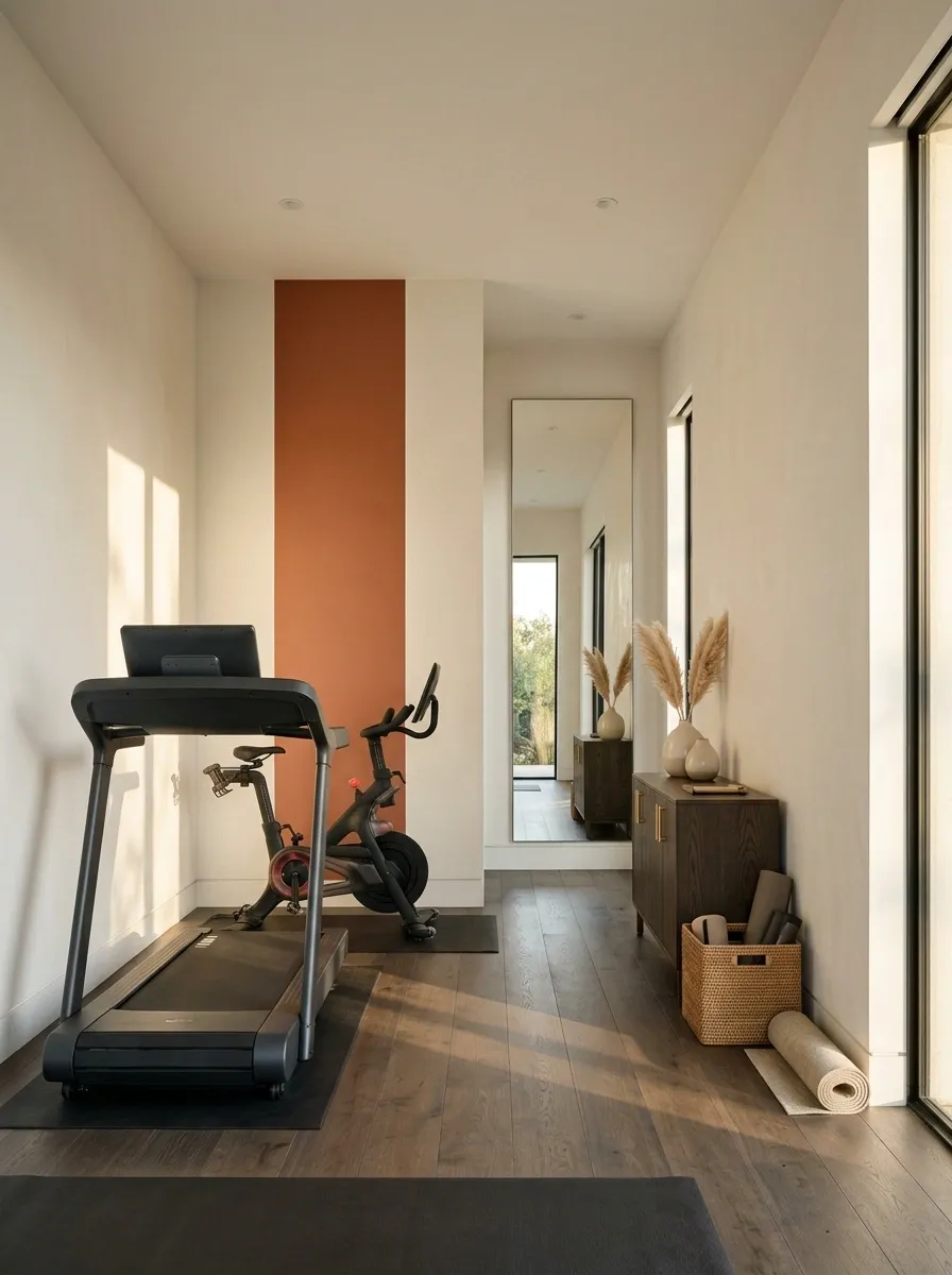 Burnt Orange Stripe in a Long Cardio Room