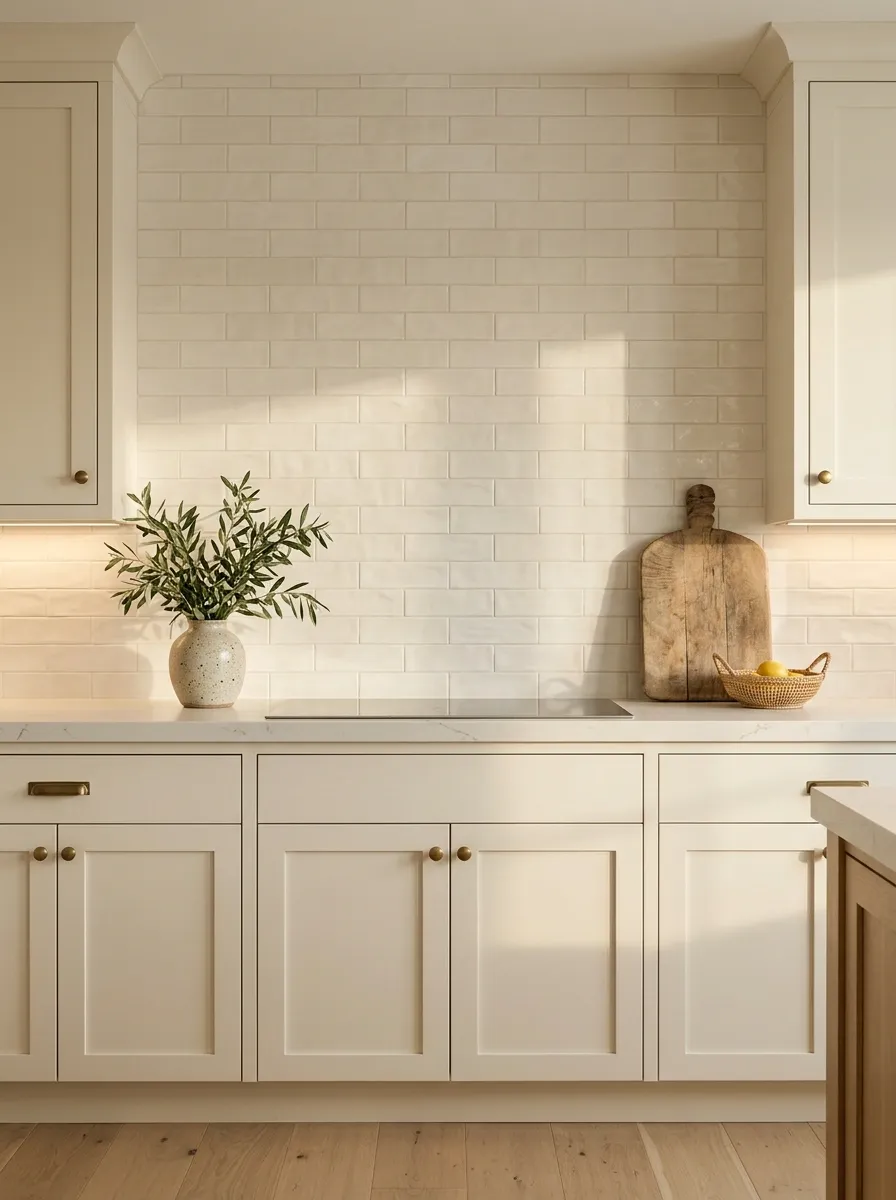 Busy Mosaic Backsplash Borders in an Otherwise Simple Kitchen