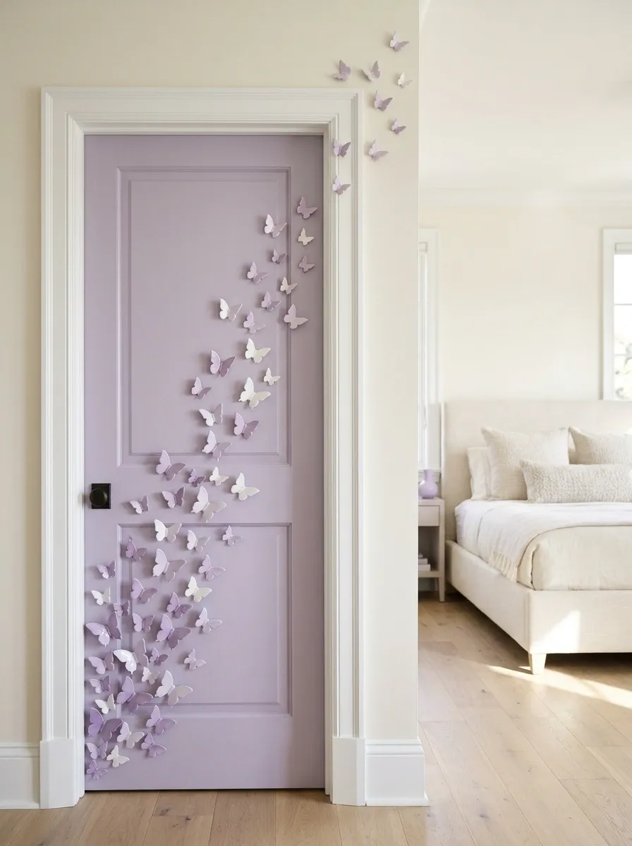 Butterfly Door With a Soft Lavender-to-Lilac Palette