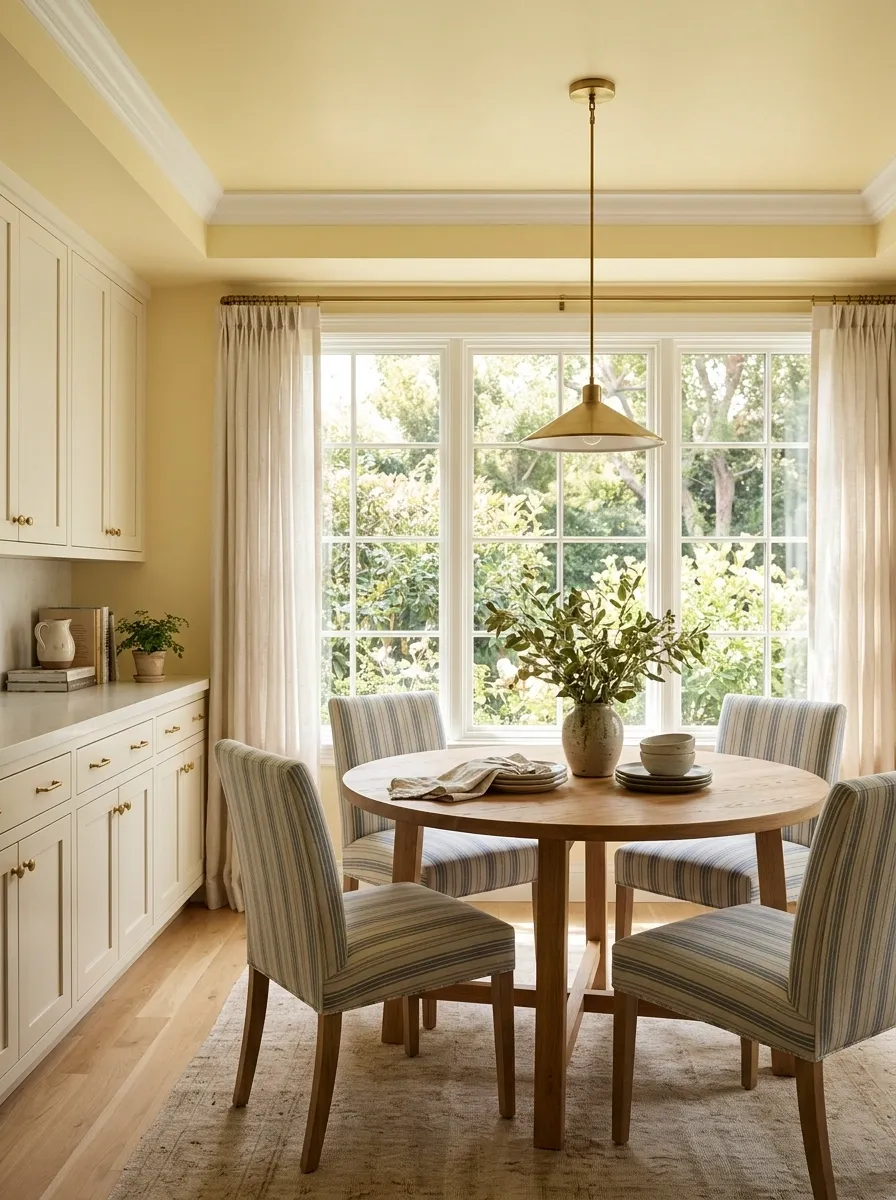 Buttery Yellow Ceiling in a Sunlit Breakfast Nook