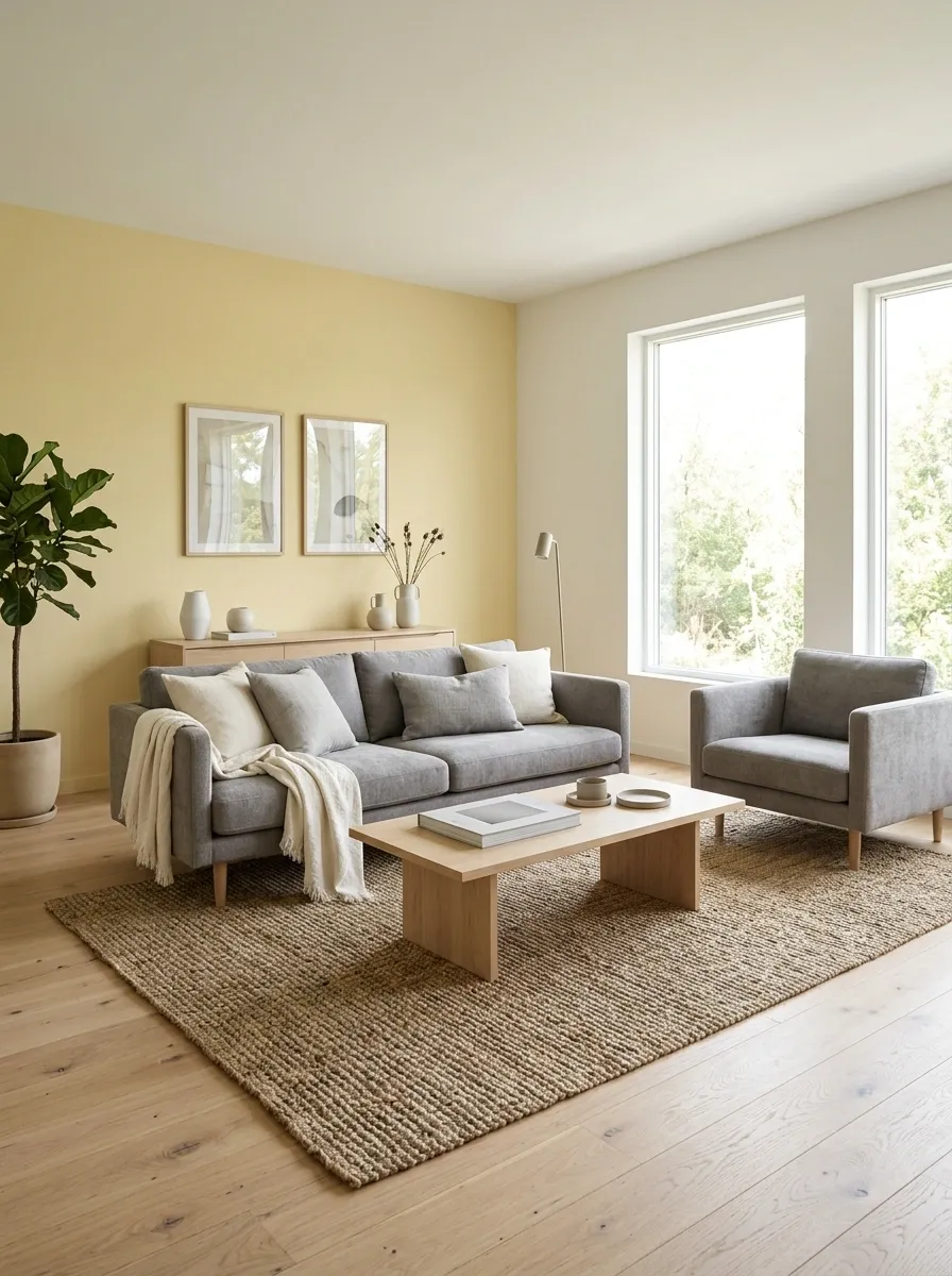 Buttery Yellow + Soft Gray for a Cheerful Modern Room