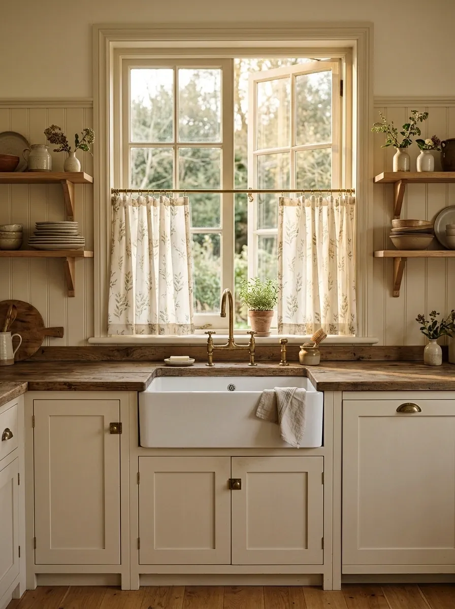 Café Curtains in a Vintage Cottage Kitchen