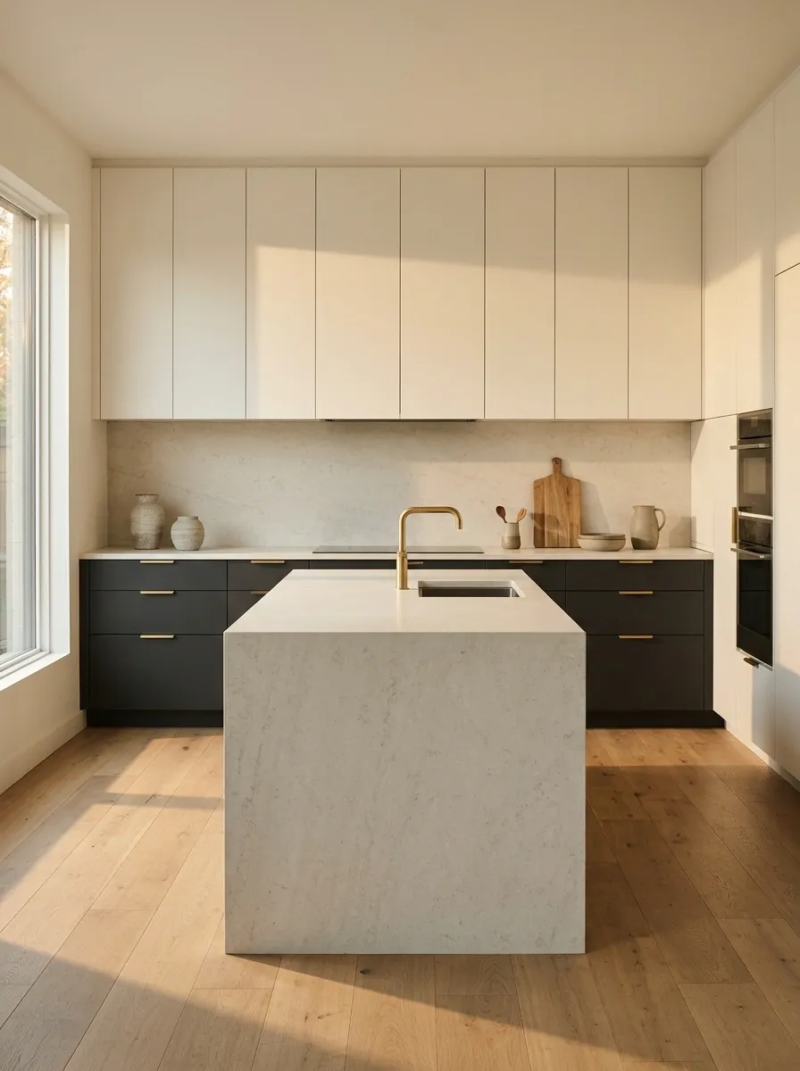 Charcoal Base Cabinets With Bone White Uppers
