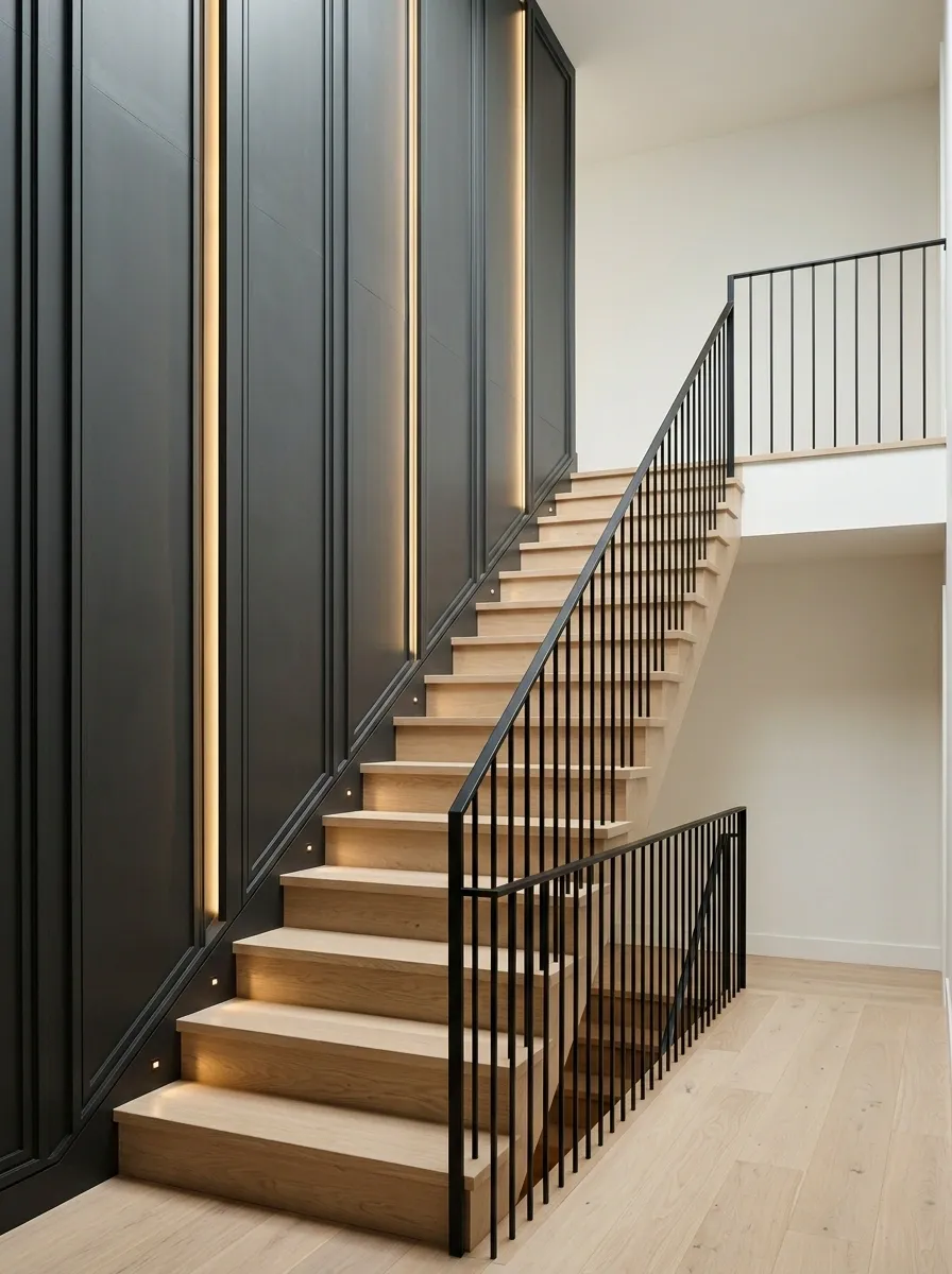 Charcoal Paneling With Light Timber Treads