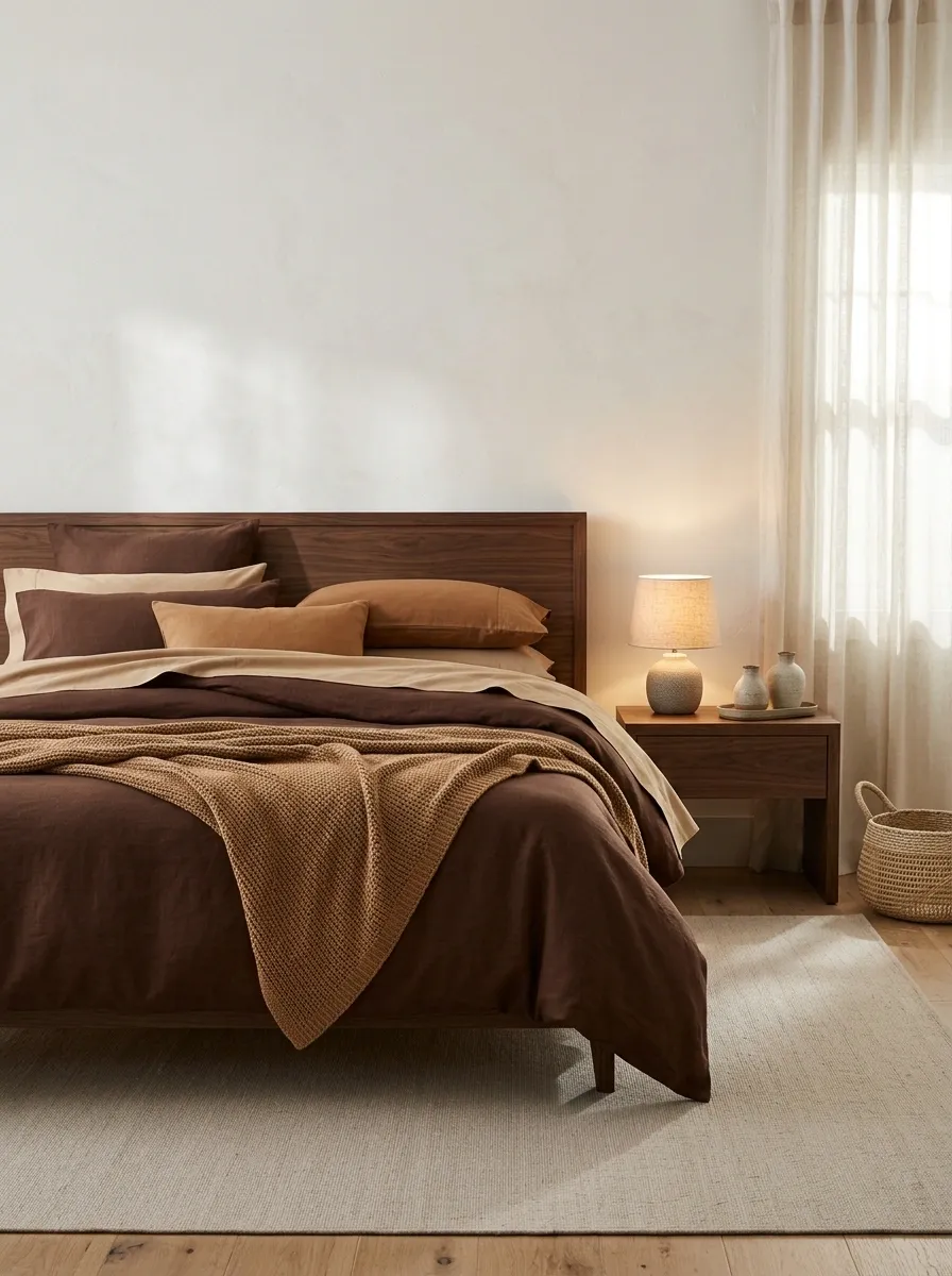 Chocolate Brown Bedding With Caramel and Tan Layers