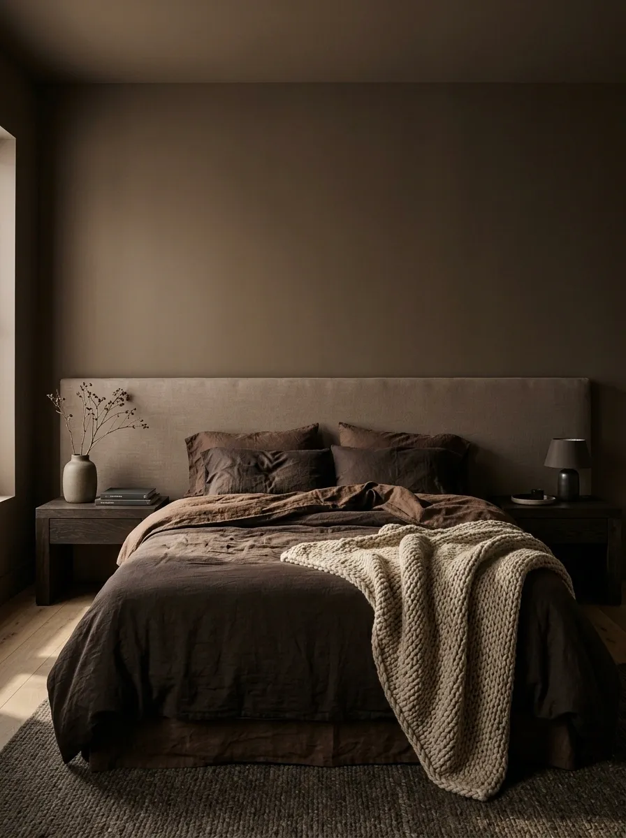 Chocolate Brown Bedding With Espresso Wood