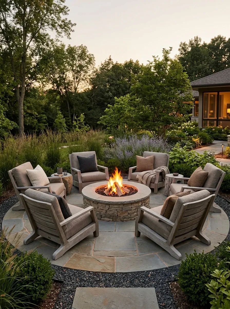 Circular Fire-Pit Lounge With Timber Seating