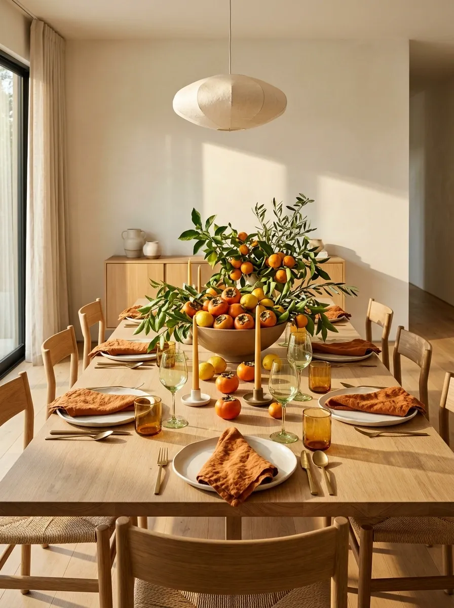 Citrus and Persimmon Tablescape With Bold Autumn Color