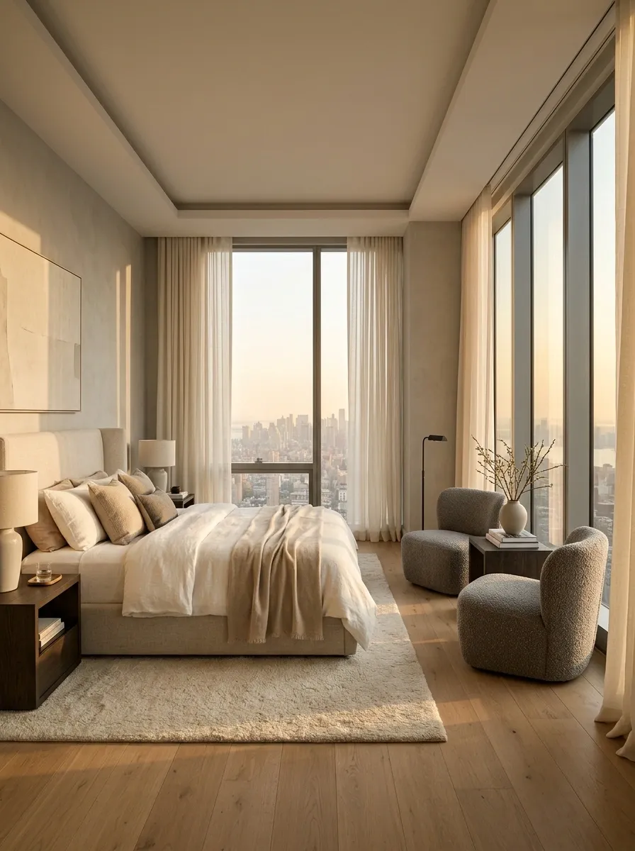 City-View Bedroom With a Window-Side Reading Lounge