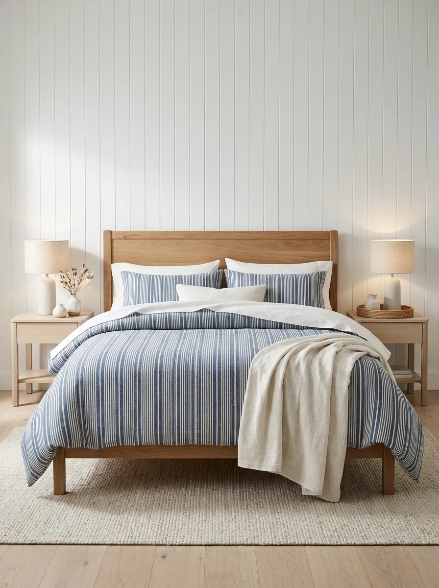 Classic Blue and White Stripes With Natural Oak Furniture