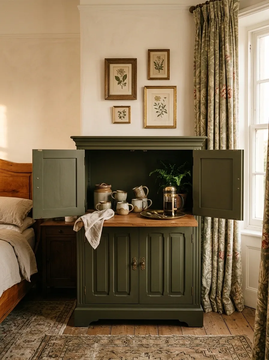 Classic English Bedroom With a Freestanding Drinks Cabinet