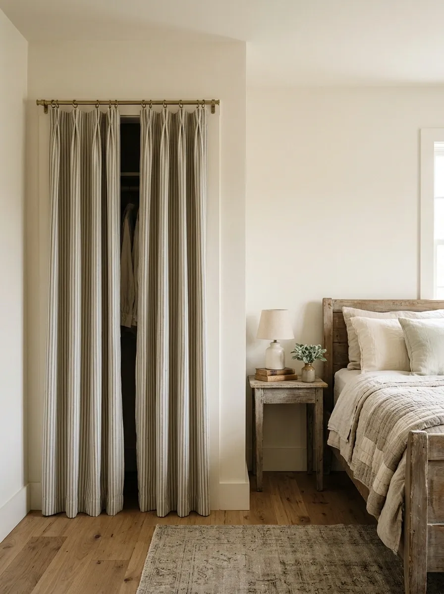 Classic Striped Curtains in a Cottage Bedroom
