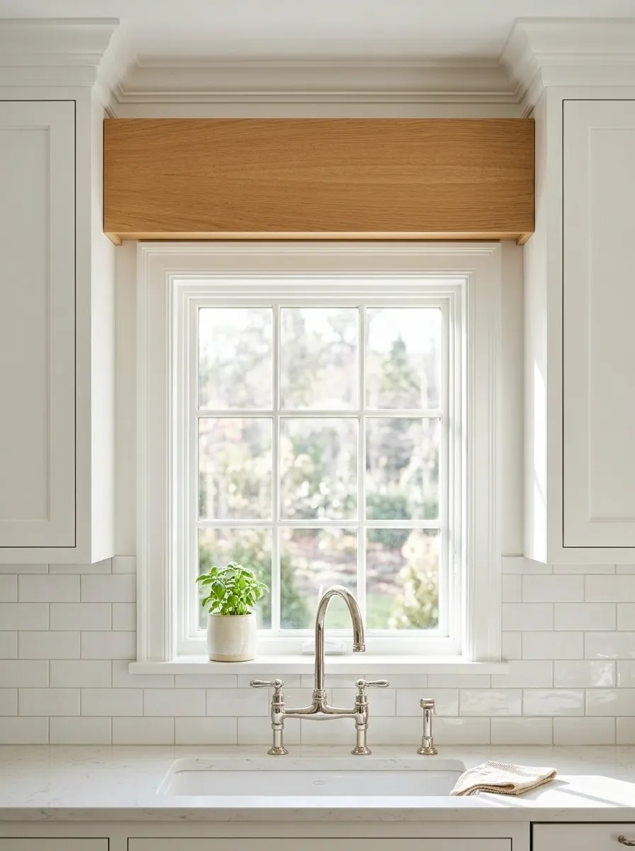 Classic White Kitchen With a Natural Wood Valance
