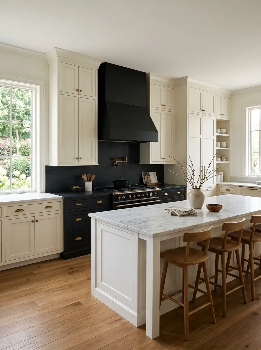 Classic White Shaker Kitchen With a Black Range Wall