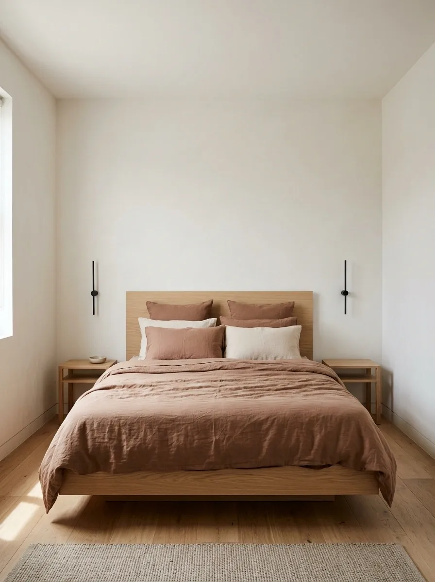 Clay-Colored Bedding in a Compact Modern Bedroom