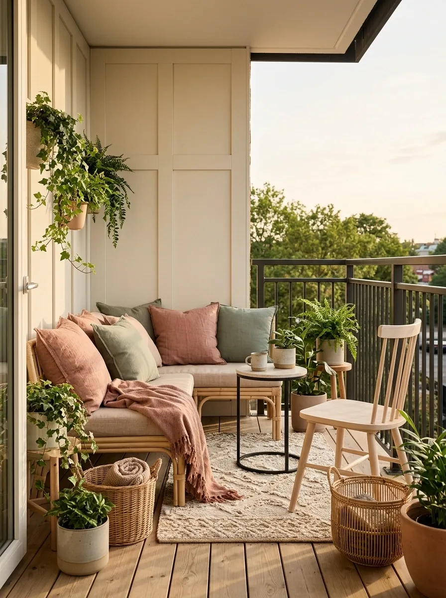 Clay Pink and Sage Small Apartment Balcony