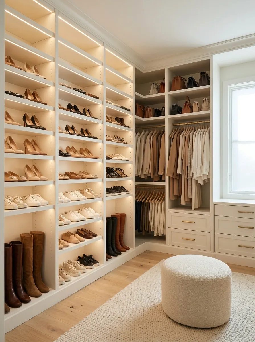 Closet Designed Around a Large Shoe Collection