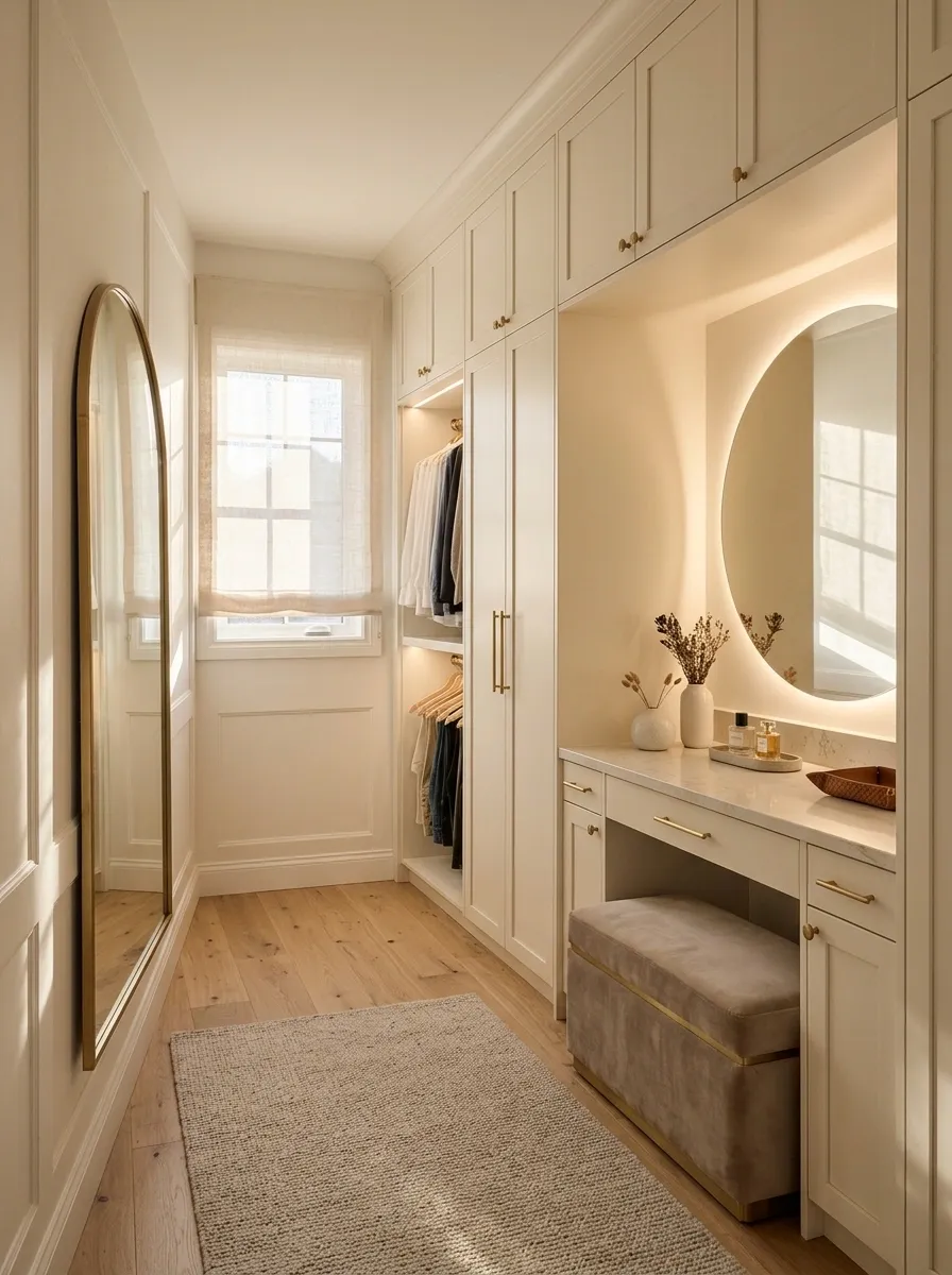 Closet With a Dedicated Vanity and Dressing Bench