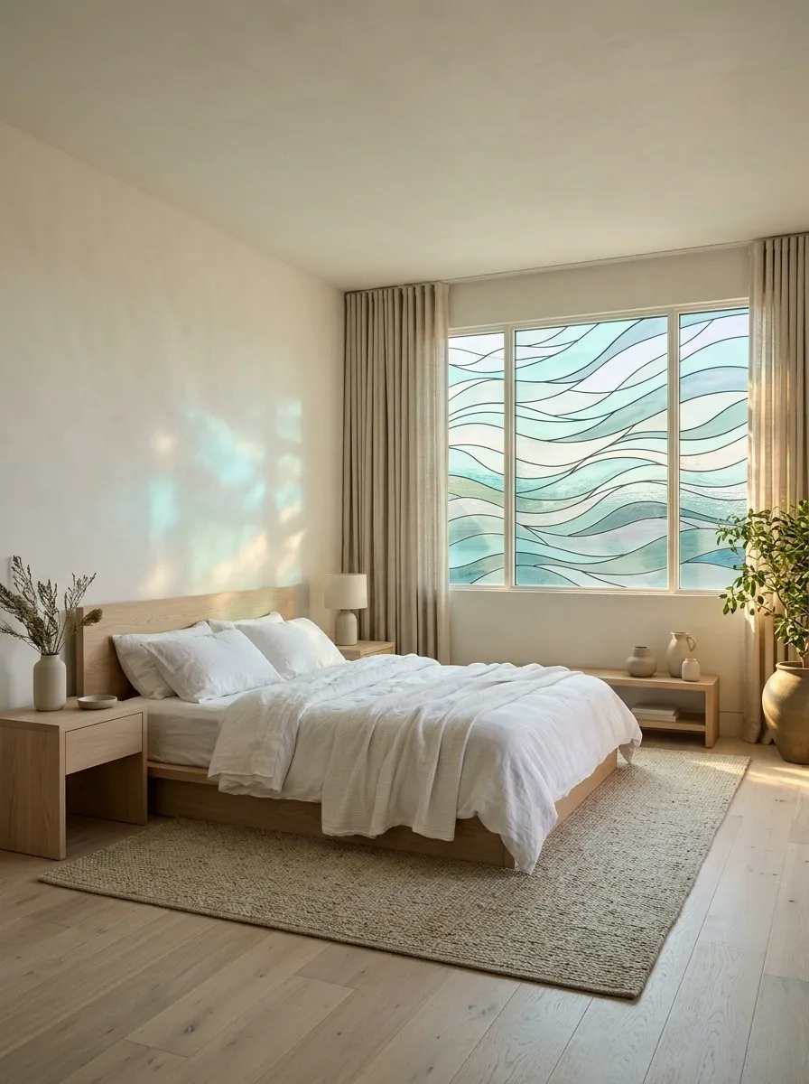 Coastal Bedroom With Flowing Sea-Glass Waves