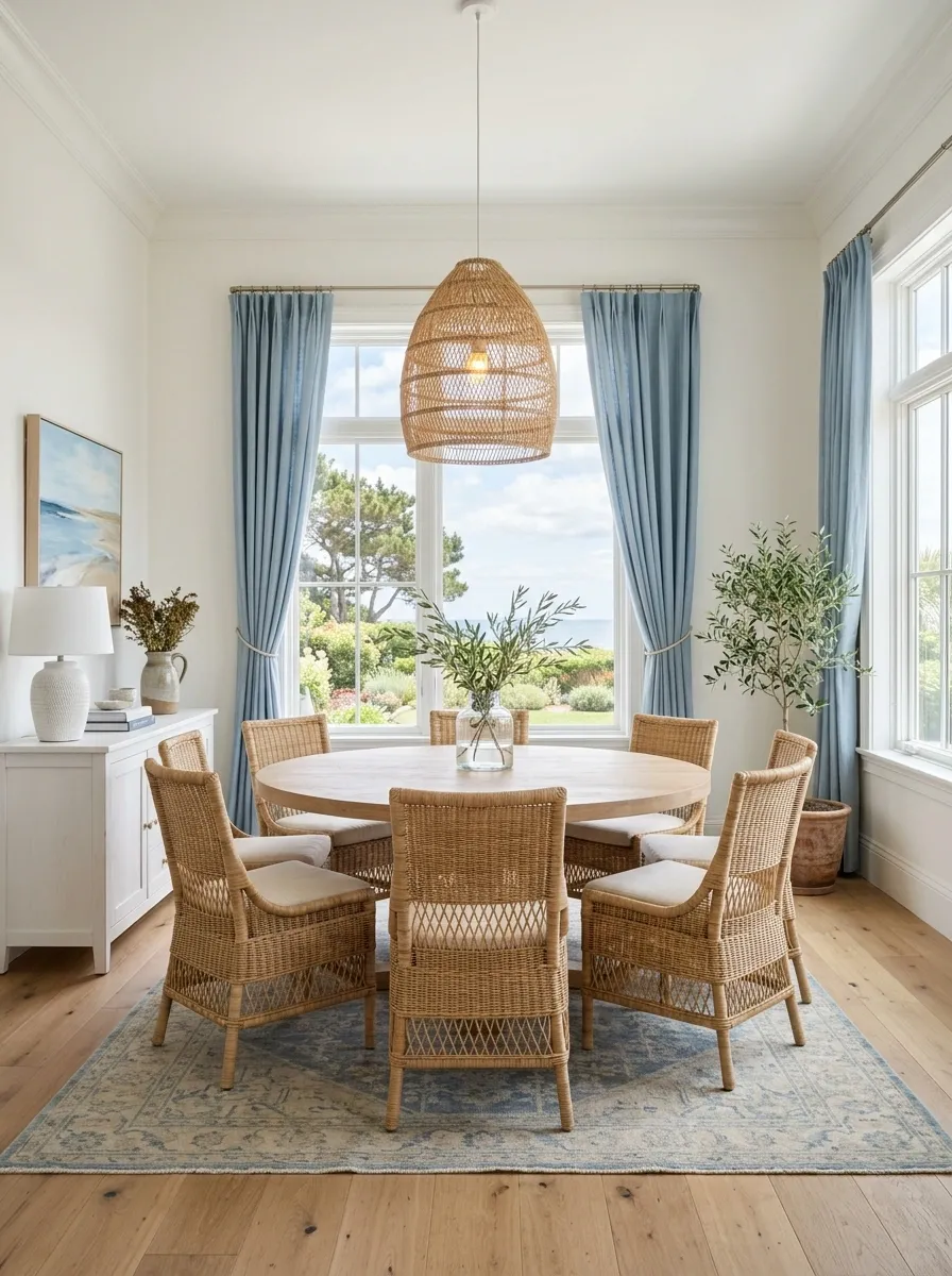 Coastal Round Table With Pale Wood and Soft Blue Layers